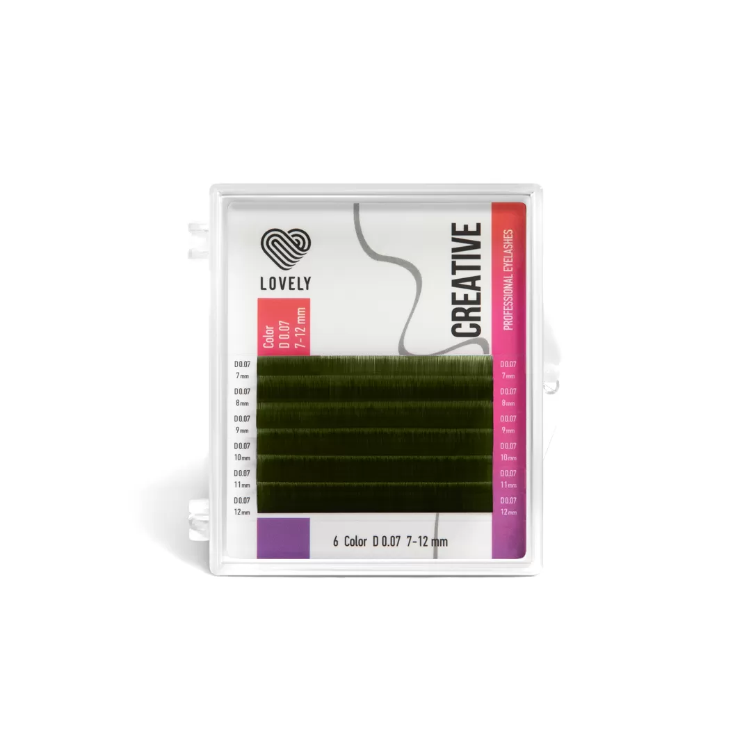 Eyelashes ombre green LOVELY Creative - 6 lines - MIX2 LOVELY Colored Eyelash Extension 6 Rows – Model “Ombre Green” - Image 1