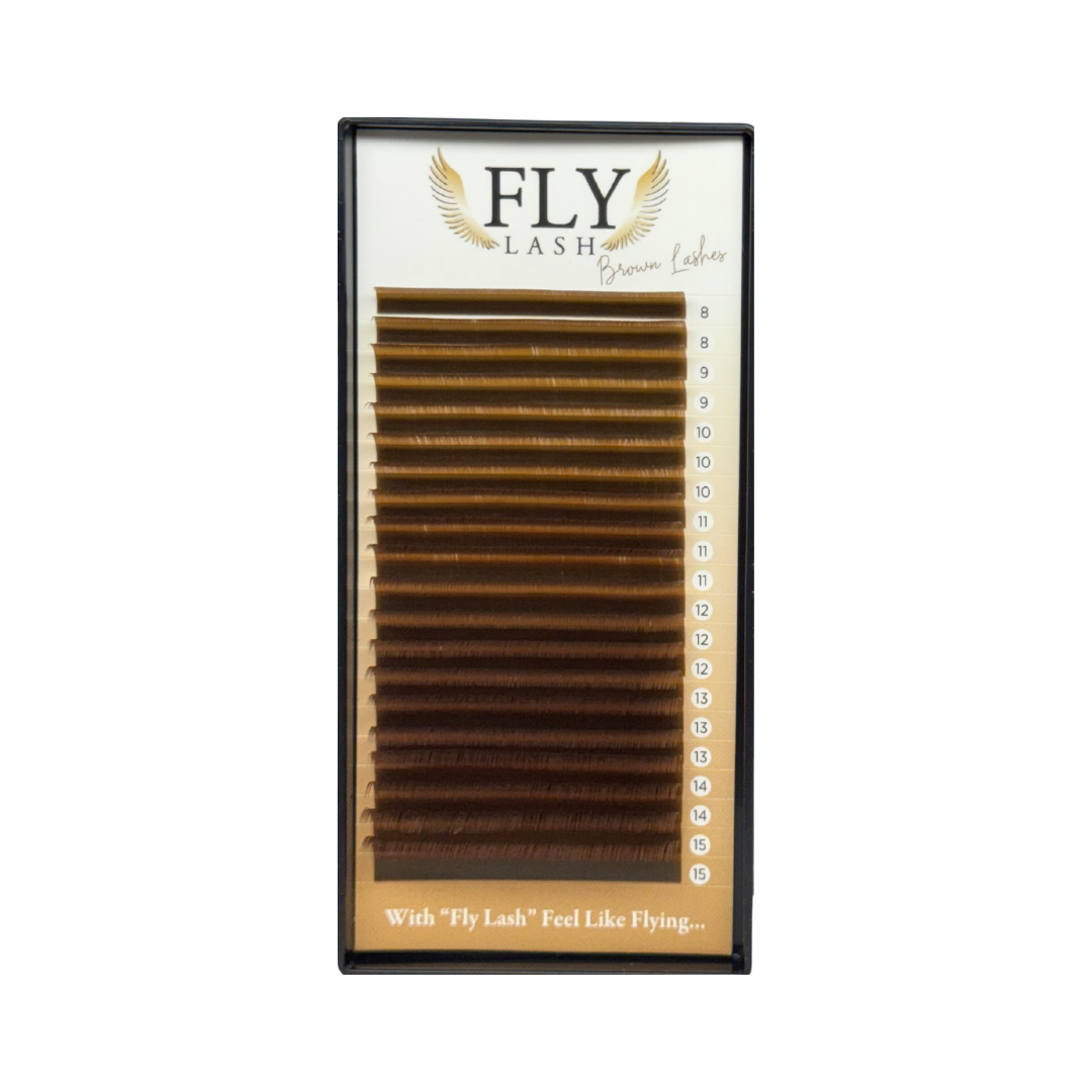 FLYLASH 20 LINE BROWN FLYLASH Brown Eyelash Extension 20 Rows MIX Size - Image 1